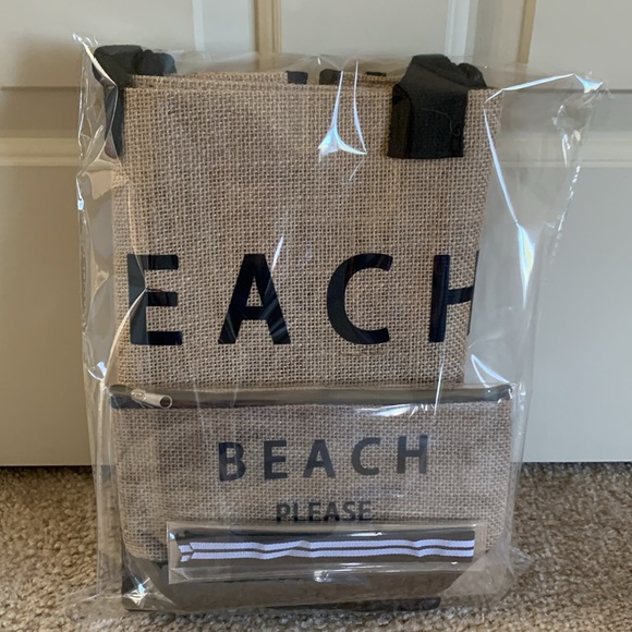 2 Pieces! Beach Please Bag Set - Large Tote + Cosmetic Bag - Picture 4 of 4